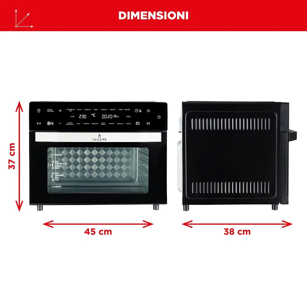 Forno Friggitrice Ad Aria Calda XXL Da 30 Litri Con Display Digitale Multifunzione, Sistema A Riscaldamento Rapido, 18 Programmi Di Cottura, Timer e Temperatura Regolabili 1800 W