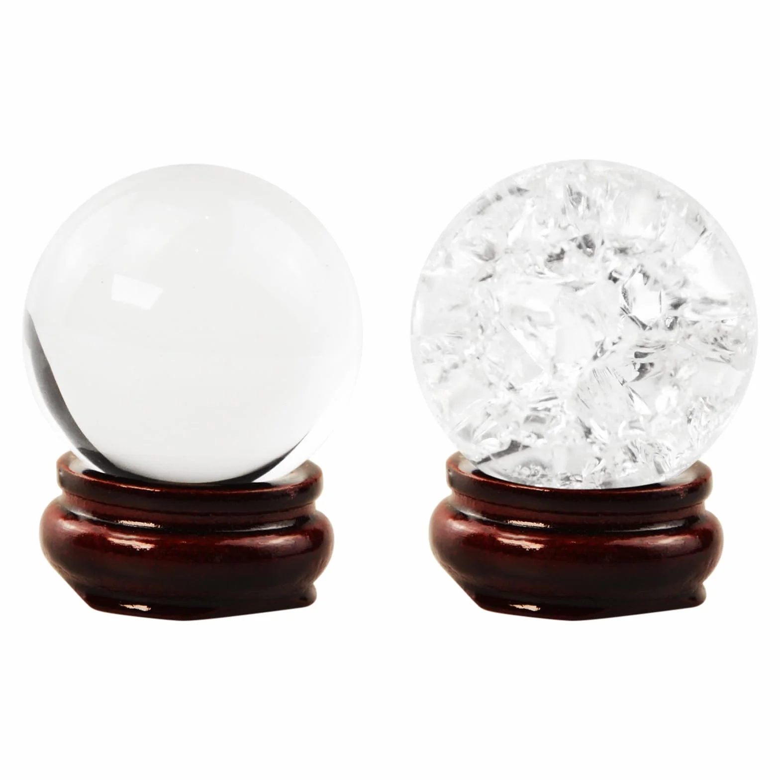 Flylin 2 sfere di cristallo trasparenti con base in legno, sfera di vetro trasparente, sfera di cristallo trasparente, 40 mm, per feng shui, fotografia, meditazione, matrimonio, casa
