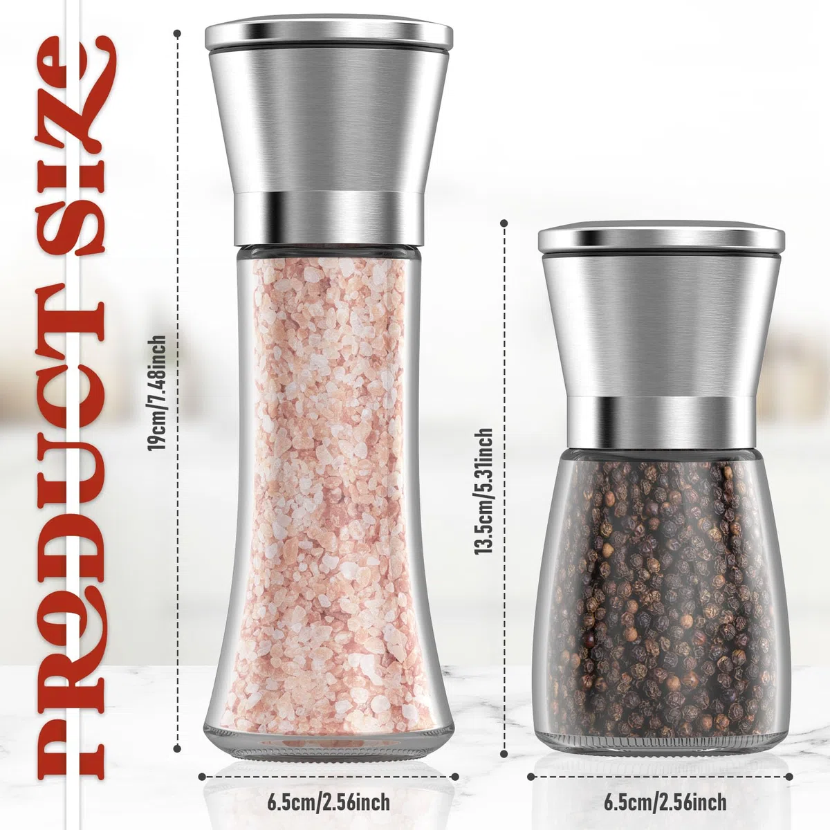 4 Pezzi Macina Sale Pepe,Manuale Saliera e Pepiera,Vetro e Acciaio Inox,Dimensioni Regolabili Dei Grani Macina con Nucleo di Macinazione in Ceramica[Senza Contenuto di Spezie]