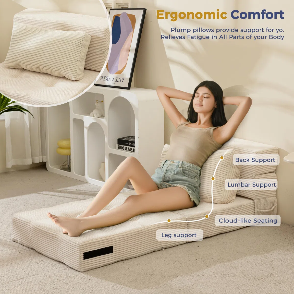 MAXYOYO Divano Pieghevole per Adulti e Bambini, Materasso Pieghevole per 1 Persona, Divano Letto portatile Convertibile con 1 Cuscino, Materasso per Ospiti