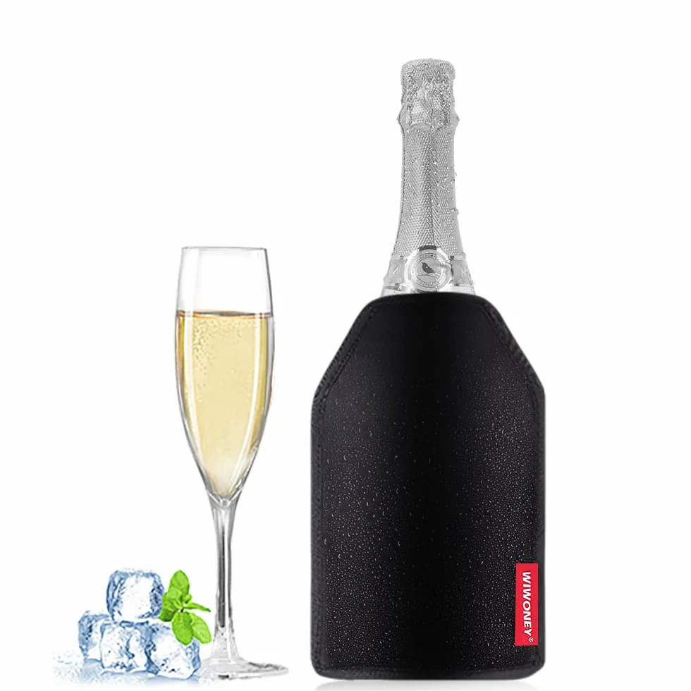 Refrigeratore per bottiglie di vino, borsa termica con gel, adatto per vino, spumante e champagne, nylon, nero