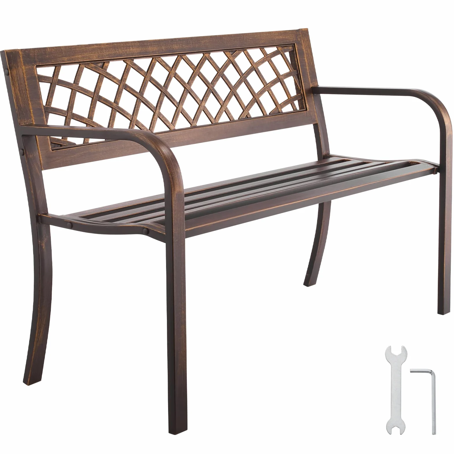 VEVOR Panca da Esterno, 116 cm, Struttura in Acciaio al Carbonio con Schienale in Rete e Braccioli con Bordo Arrotondato, Panca da Esterno Resistente alle Intemperie per Patio, Giardino, Parco