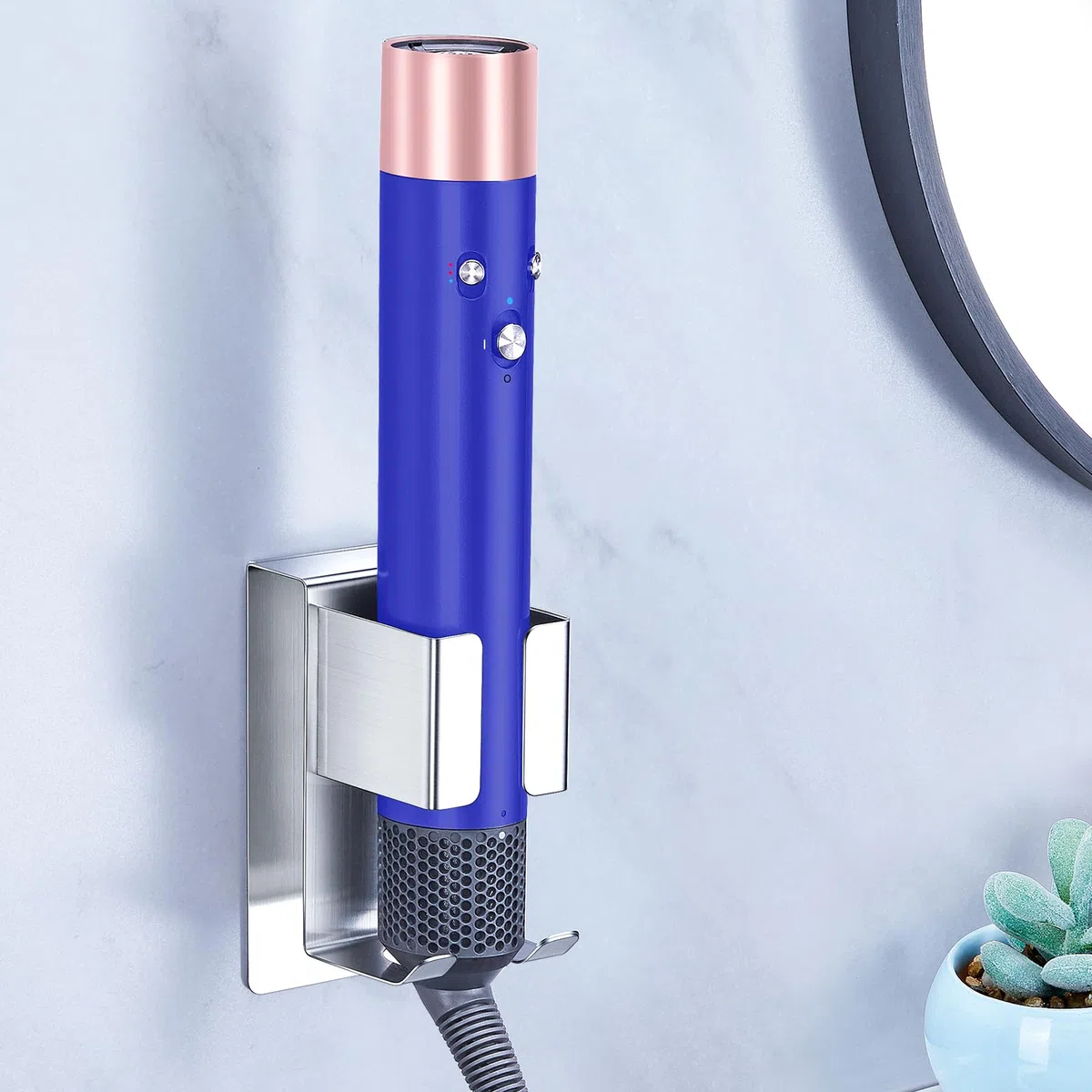 Porta Piastra per Capelli da Muro, Supporto Da Parete per Arricciacapelli, Porta Phone Bagno da Muro, Adesivo Supporto Asciugacapelli, Argento