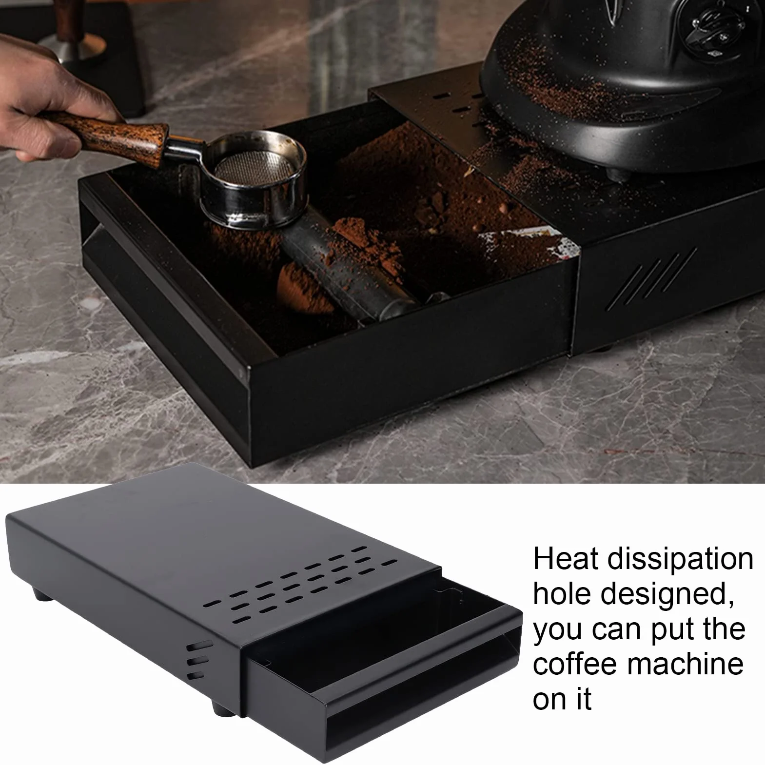 Cassetto per Busta per caffè in Acciaio Inossidabile, Contenitore per Polvere per Residui di caffè Addensato, Busta Stile Resistente Antiurto per Casa, Ufficio, Bar con Piedini (BLACK)