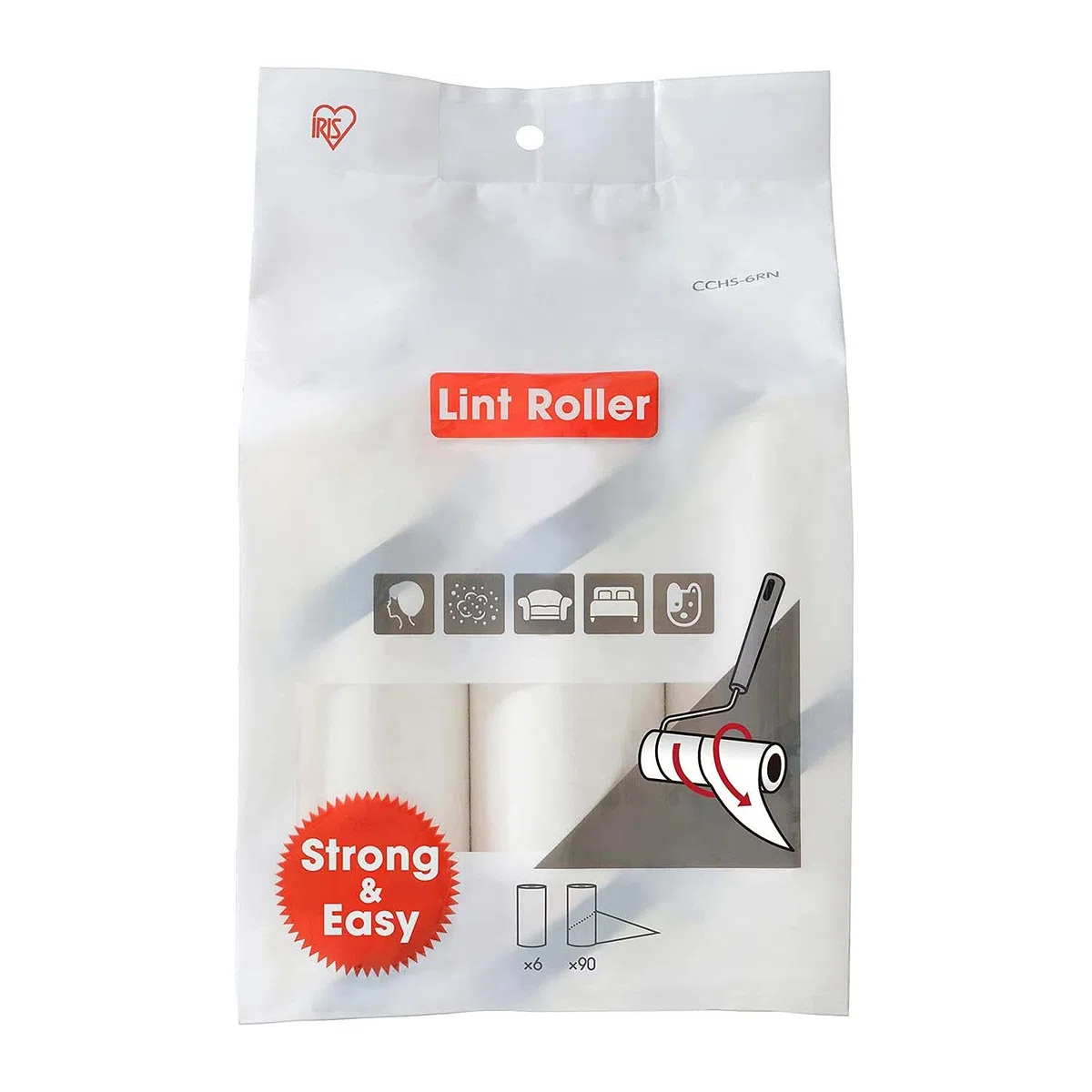 Iris Ohyama, Set di 6 ricariche da 60 fogli bianchi, per CCNB-RN rotolo adesivo speciale per pelucchi e peli di animali, vestiti, tende, divani - Handy Lint Roller CCHS-6RN - Bianco