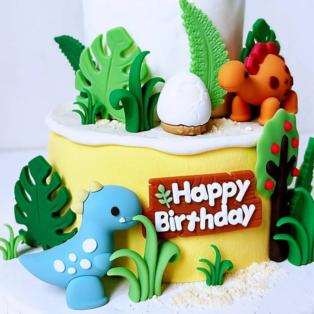 Decorazioni per Torta Dinosauri,Topper per Torta a Tema Dinosauro per Compleanni,Baby Shower e Feste per Bambini-Decorazione Della Torta con Dinosauri,Alberi e Foglie per Una Festa Preistorica