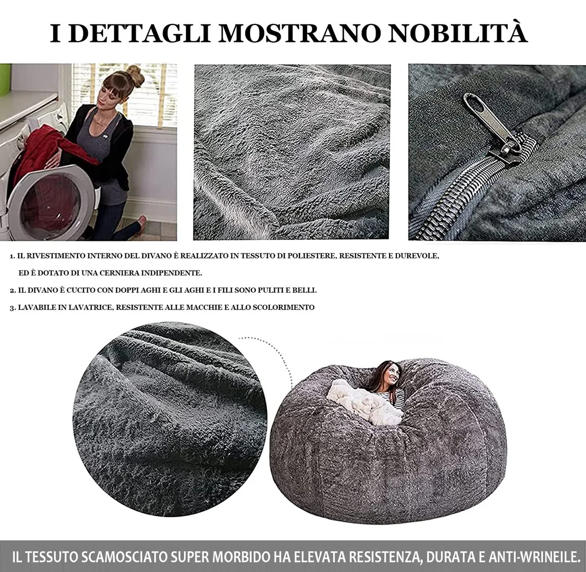 Puff Poltrona a Sacco Fodera per Pouf a Sacco da Esterno Puff Bean Bag Chair XXL Senza Imbottitura Gigante in Tessuto per Adulti Bambini, Pouf da Soggiorno, Grande Poltrona Copertura