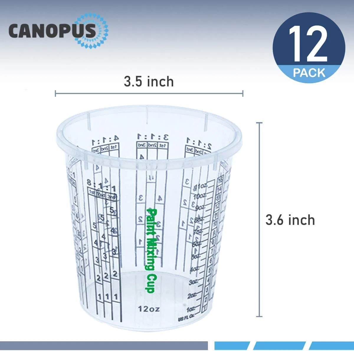 CANOPUS Premium Misurini in Plastica, 360ml (12 Pacco) Bicchieri per Vernice per Epossidica e Resina, Bicchiere di Miscelazione di Plastica per Progetti Auto, Eartistici, Uso Cucina, con 3 Coperchi
