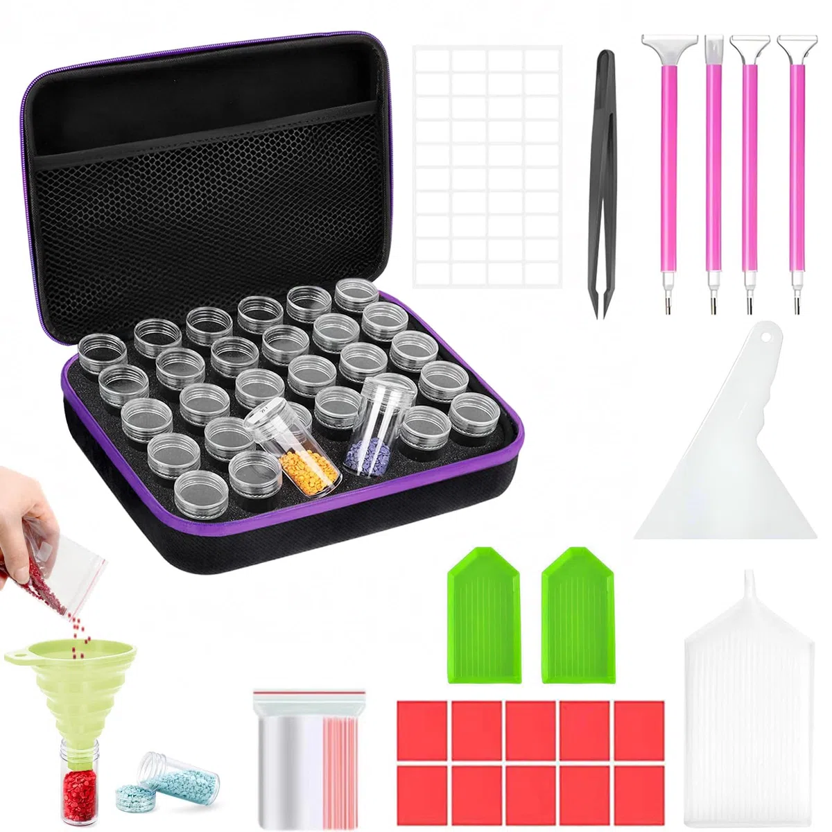 30 Slots Diamond Painting Kit Completo con Diamond Painting Accessori, 5D Kit Diamond Painting Professionale per Pittura Diamante, per DIY Fai da Te, Unghie Nail Art, Gioielli, Artigianato