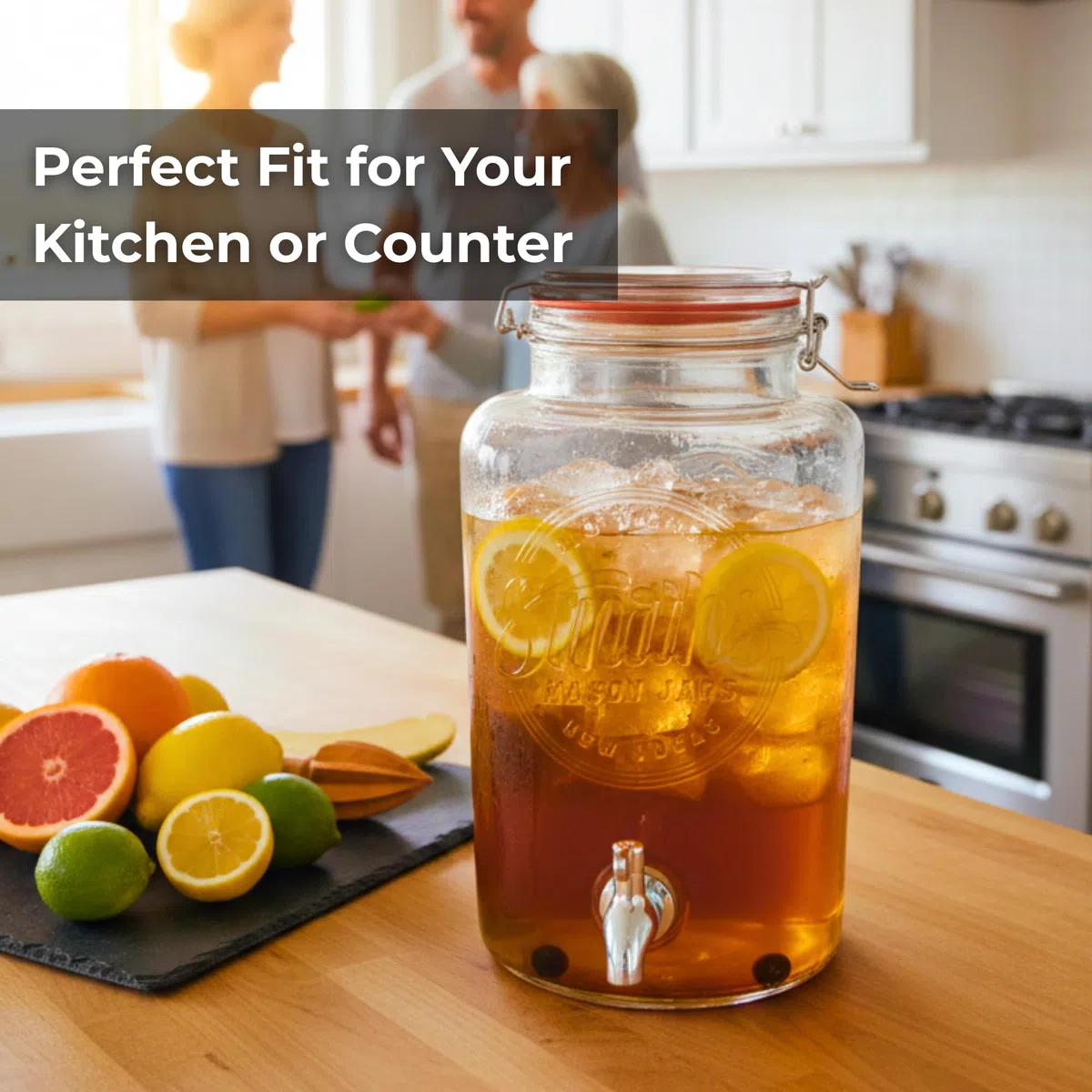 Smith's Mason Jars 5-Litre (169oz) Water Dispenser con rubinetto in acciaio inox, filtri a rete rimovibili e supporto in metallo - Ideale per limonate, bevande fai da te e frutta fresca