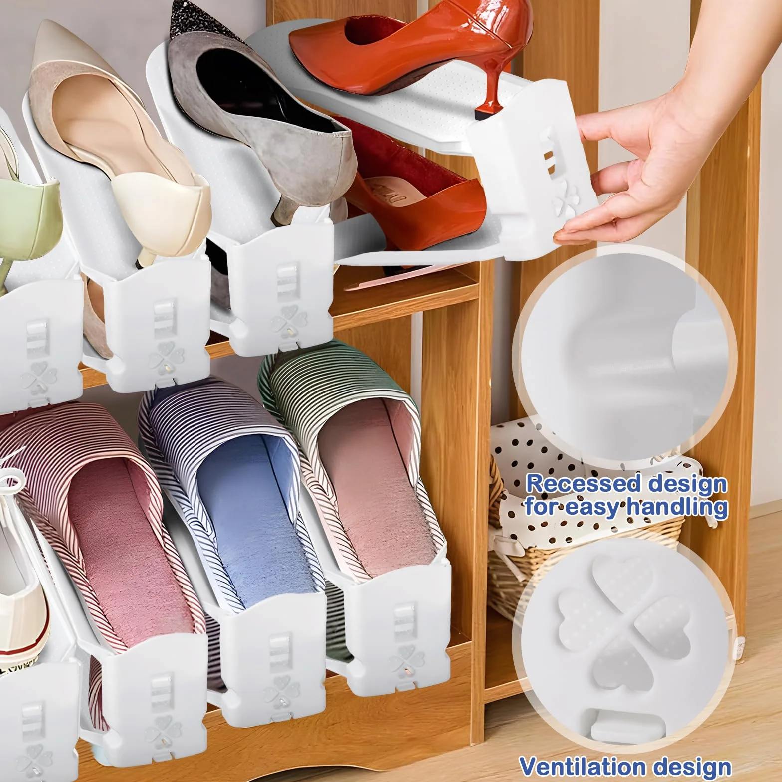 Portascarpe,Organizer Scarpe,Salvaspazio Regolabili da Scarpiera, Portascarpe Regolaili in Plastica Durevole 10 Pezzi,