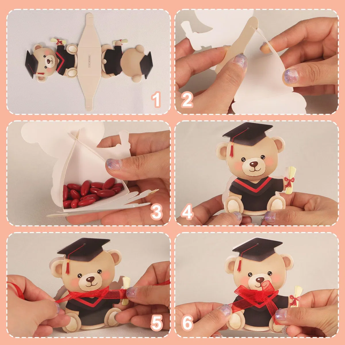 50pz Bomboniere Laurea Portaconfetti Scatoline Rosso Portaconfetti Forma Orsetta Laurea Nastro Scatole Carta Regalo Decorazione Laurea Confetti