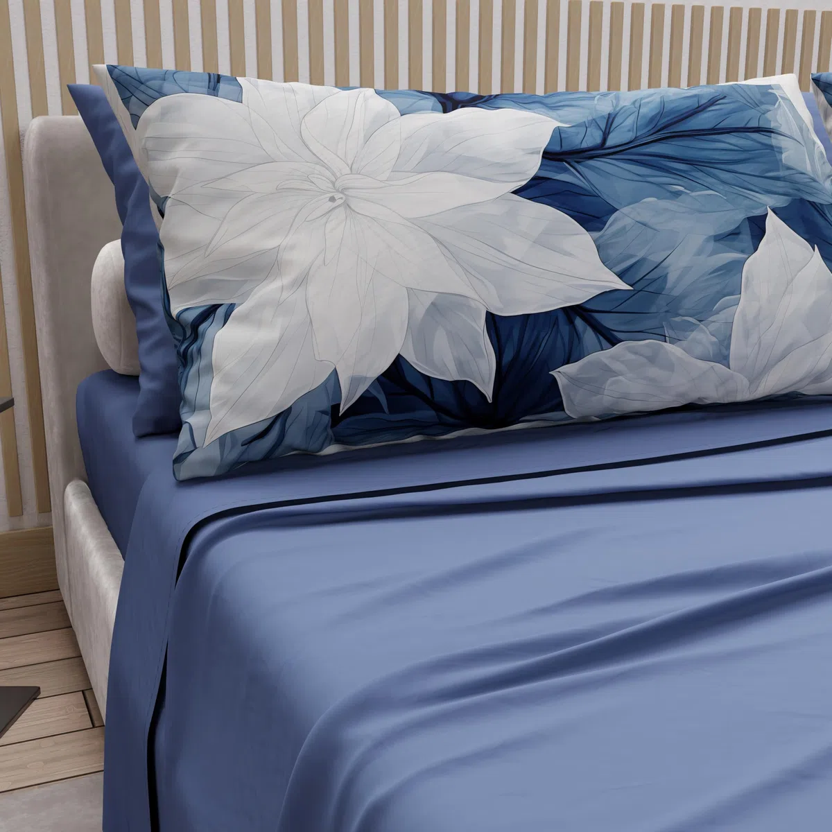 PETTI Artigiani Italiani - Lenzuola Matrimoniali Cotone con Federe in Stampa Digitale, Lenzuolo Completo Letto Matrimoniale Fantasia Floreale 108 Indaco, 100% Made in Italy