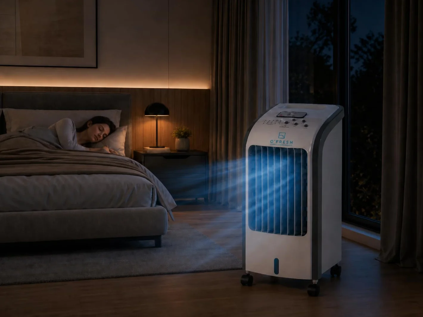 O'FRESH Condizionatore d'aria portatile 3 in 1 - Rinfresca efficacemente l'ambiente - Spegnimento automatico - 80 W - 57 x 26 x 24 cm - Bianco - Rinfrescatore d'aria - Telecomando