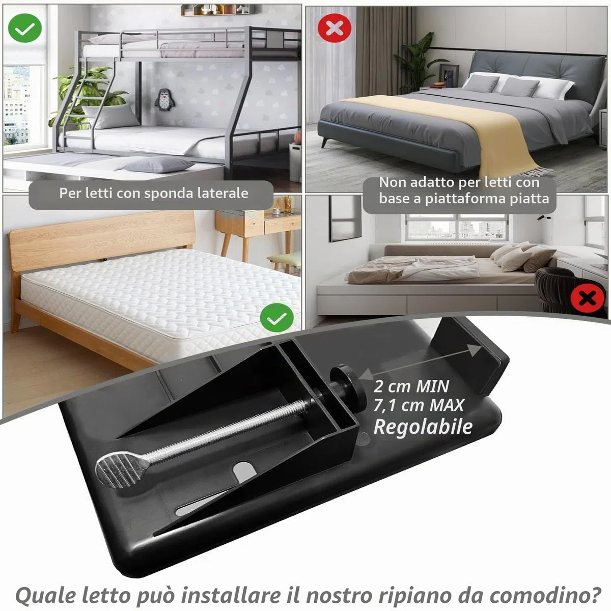 Mensola Comodino da Appendere, Tavolino da Letto per Letto a Castello, Dormitorio, Loft, Bagno, Mensola Comodino e Vassoio da Letto, Bianco