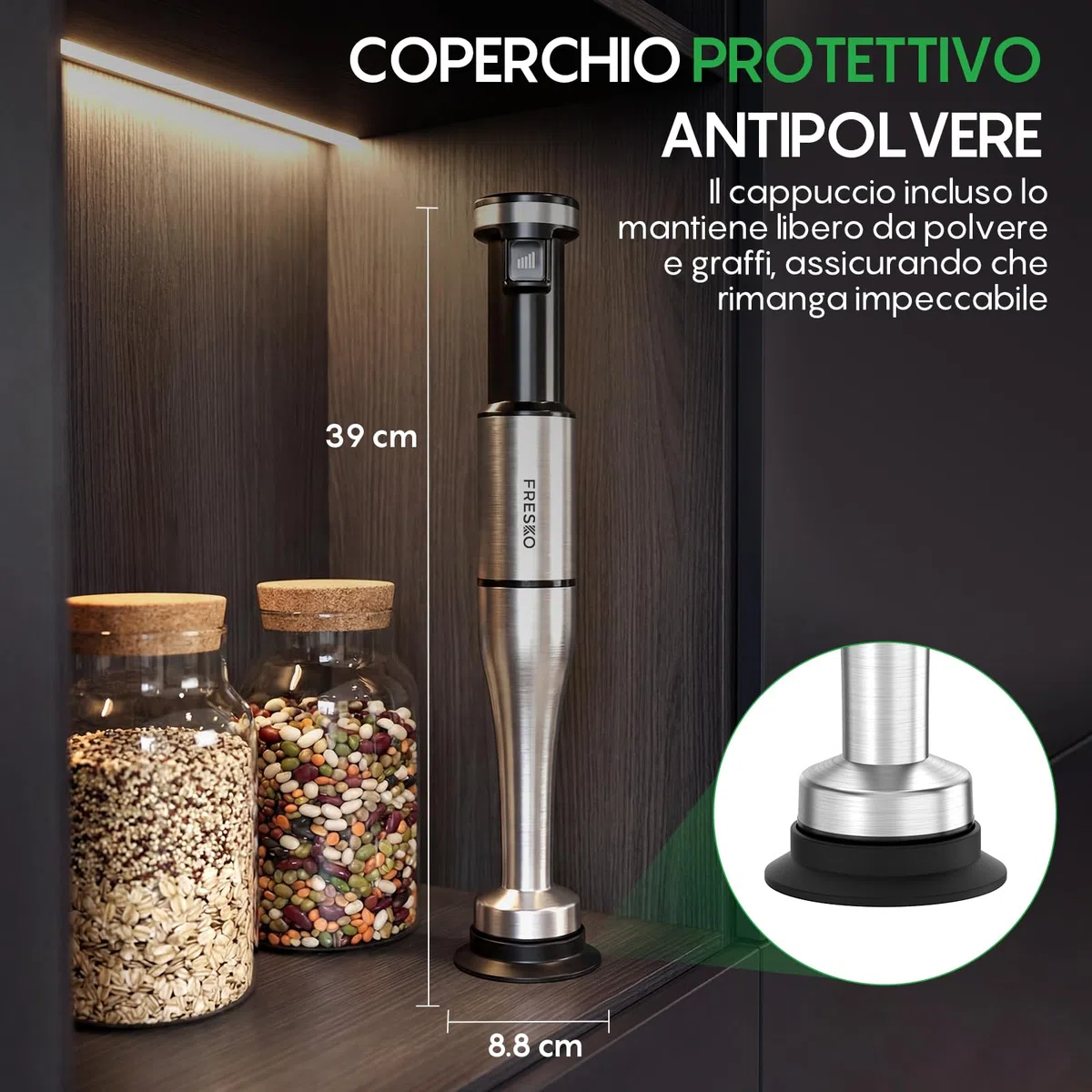 FRESKO Frullatore a Immersione, 1000W Frullatore in Acciaio Inox con Protezione per Pentole, 5 Accessori, Velocità Regolabile, Frullatore Manuale per Alimenti per Bambini, Zuppe, Smoothies