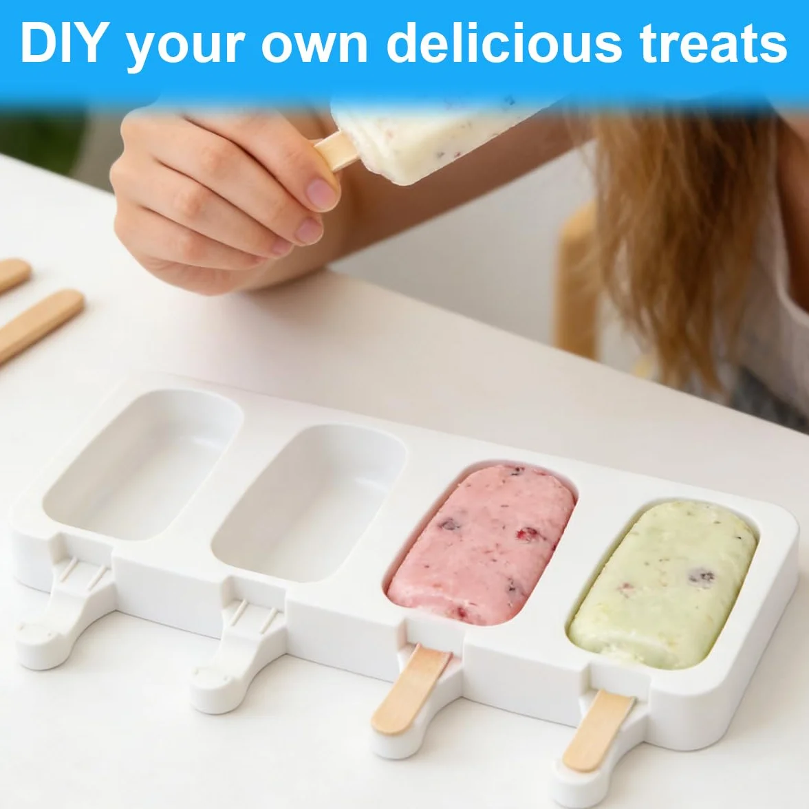 3 Packed Grandi Stampi per Gelato in Silicone,4 Cavità Stampo per Ghiaccioli,Stampo in Silicone per Gelato,riutilizzabili,senza BPA,Stampo in Silicone per Gelato,Perfetto per il DIY Stampi