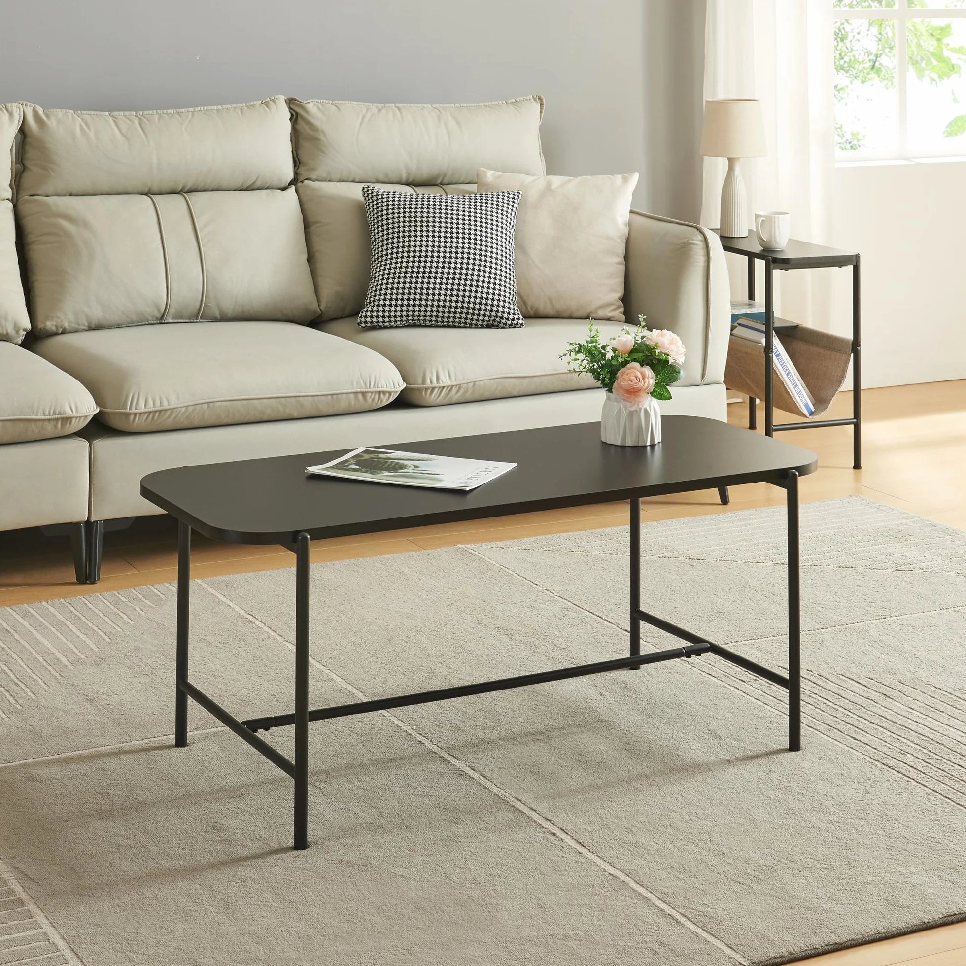 [en.casa] Tavolino Centrale da Salotto Tavolo Basso da Caffè Tavolino con Piano Rettangolare 110 x 50 x 45 cm per Soggiorno - Nero