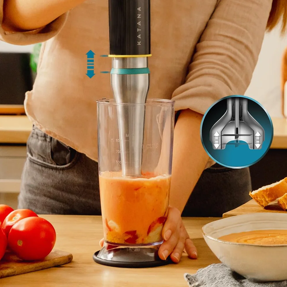 Cecotec Frullatore a immersione Katana 15 TotalDestroy Smash B. 1500W, Totale distruzione, Perreomove, 21 velocità, funzione turbo, campana antisalpaduras, 8 fogli di titanio, 800 ml