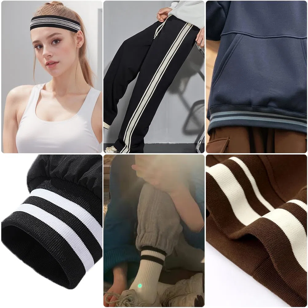 GORGECRAFT 4.3 m 40mm di Larghezza Fascia Elastica A Strisce Bianche e Argento Nera Piatta Elastica per Cucire Lavorare A Maglia Nastro per Fai da Te Fascia per Capelli Borse Indumenti Accessori