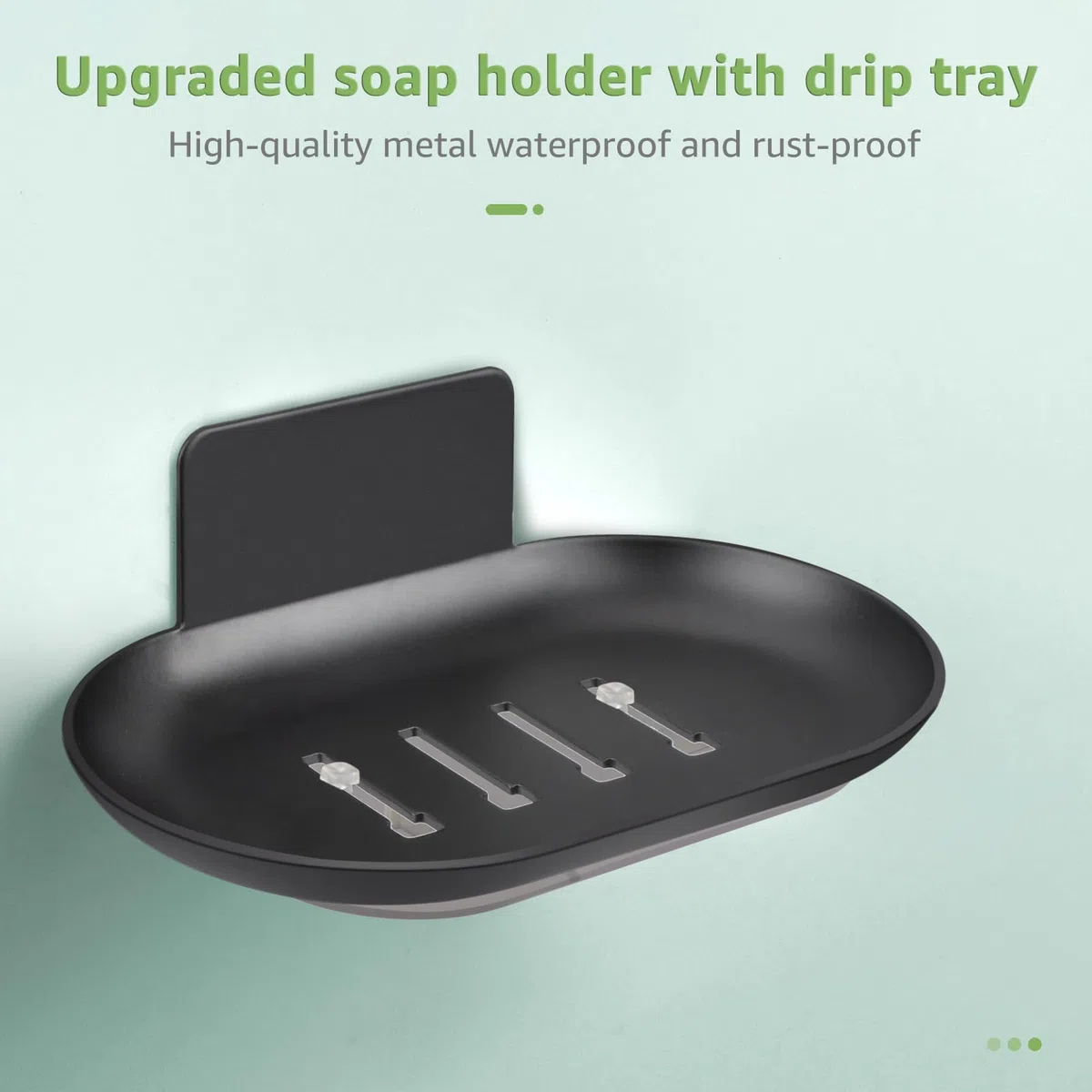 Porta Saponetta da Muro Autoadesivo,Portasapone con vaschetta raccogligocce,Cucina Bagno Portasapone da Acciaio Inox, No Foratura Porta Saponetta Scolo per Riporre Spugne di Sapone(Nero)