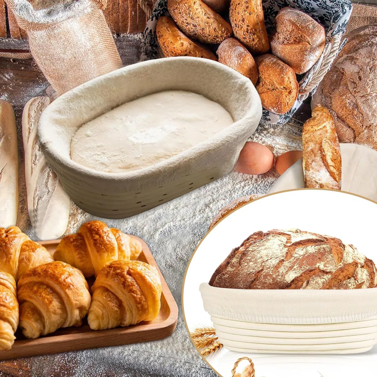 Cestino Lievitazione, Pane Cesto di Fermentazione, Ovali per la Cestini Pane Lievitazione, Cesto di Pane in Rattan Fatto a Mano con Fodera in Lino, Usato per Impasto di Pizza e Pasticceria