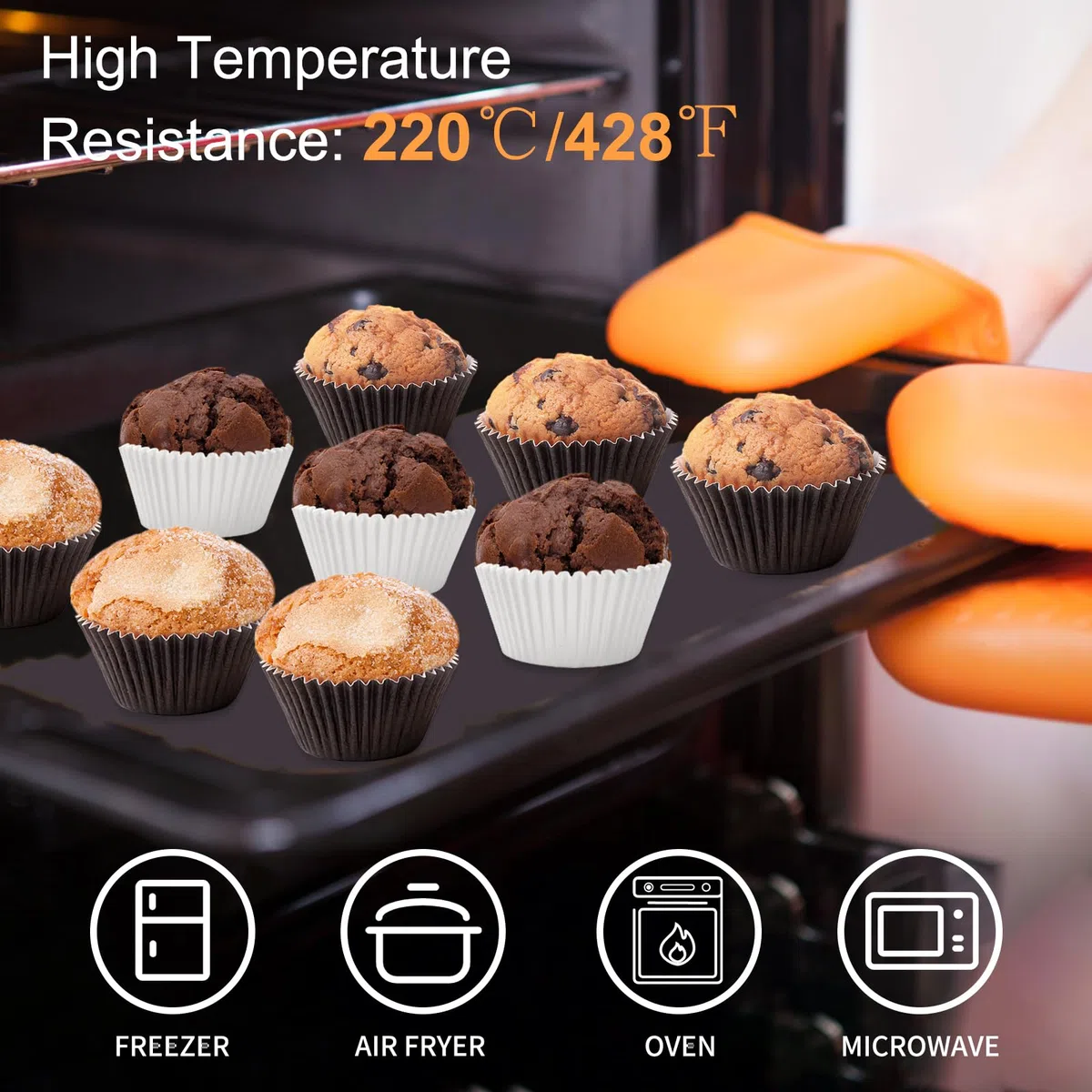 Pirottini di Carta per Cupcake, 400 Pirottini per Muffin Carta, Pirottini da Forno per Pasticcini, Resistenza All'olio, per Muffins Dessert Cioccolatini, Compleanni Feste Matrimoni - Bianco, Marrone