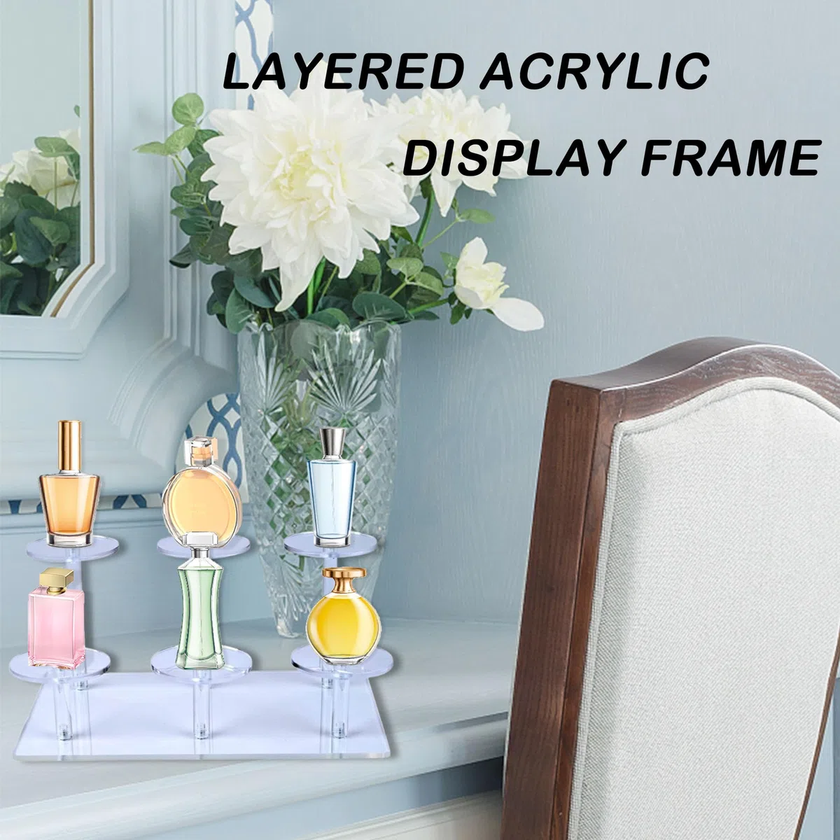Espositore in Acrilico Trasparente, Espositore Profumi Riser in Acrilico Scaffale per Profumi con Alzata a Gradini per Collezionismo Cosmetici e Artigianato Cupcake Dessert, 1 Pezzi