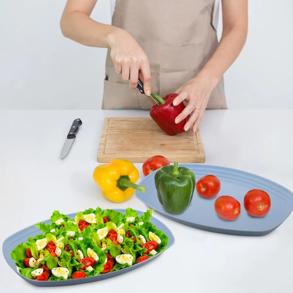 6 Pezzi Piatti in Plastica Riutilizzabili, Piatti da Campeggio da 29.7cm, Piattis Ovali in Plastica Rigida, Iinfrangibili, Lavabili in Lavastoviglie, per Campeggio, Picnic e Casa - Blu