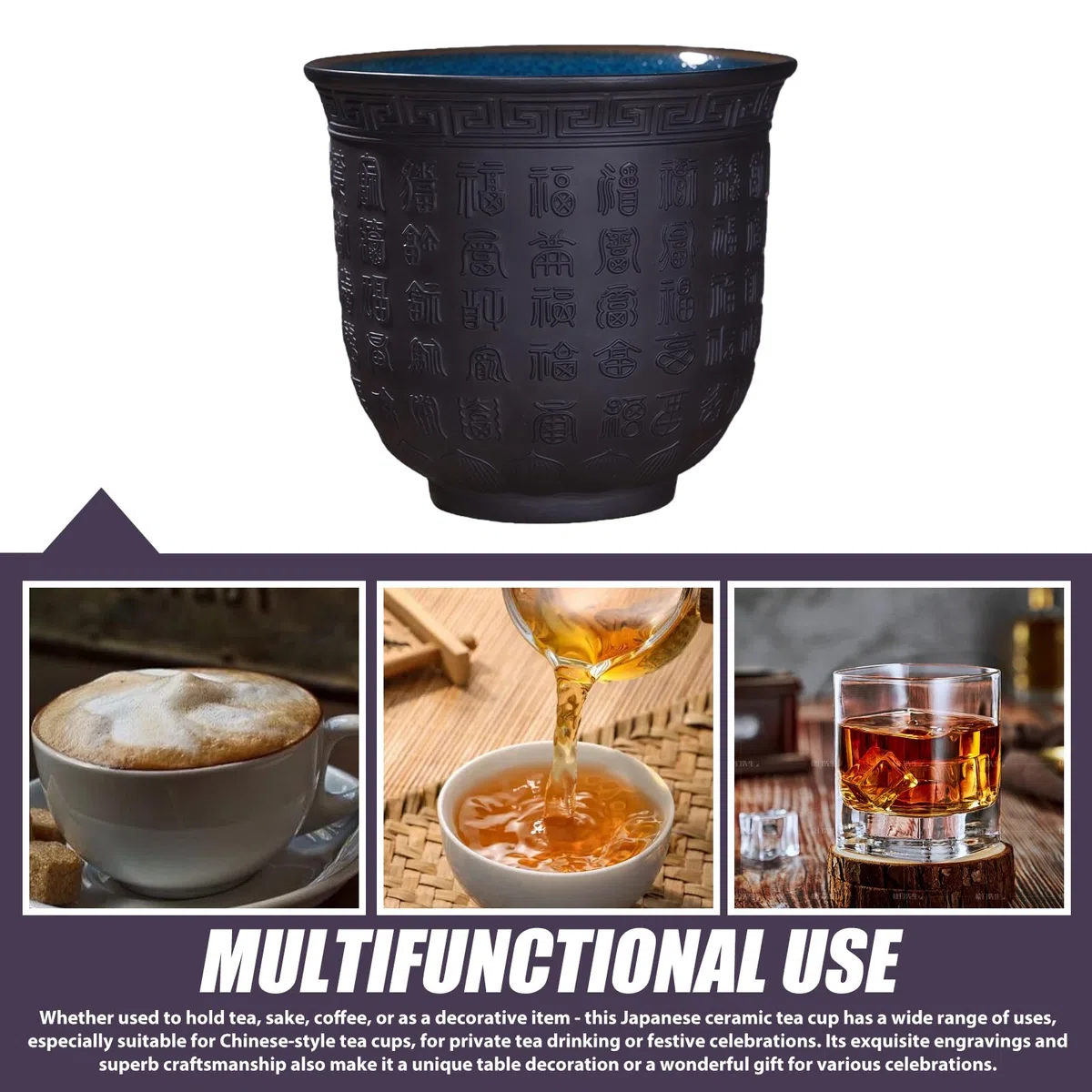 4 tazze da tè giapponesi in ceramica 165 ml: tazza da tè cinese Zisha, fondo loto, tazza da tè asiatica, design in rilievo, per cerimonia del tè e regalo