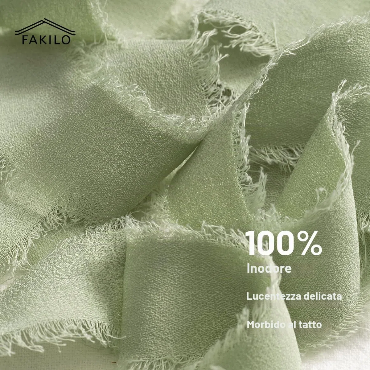 Nastro in Chiffon Frange Fatto a Mano 4 Rotoli 1'' X 5 Yd Verde Chiaro, 20 Yd Nastro di Seta per Inviti di Nozze, Bouquet da Sposa, Confezione Regali