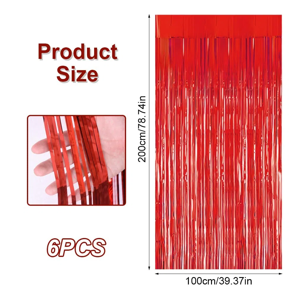 6 Pezzi Rosso Tende Metalliche Feste, 1M x 2M Tenda Compleanno In Plastica, Tenda Per Compleanno Decorazione per La Decorazione Dello Sfondo, La Decorazione Della Festa, Decorazione Del Compleanno