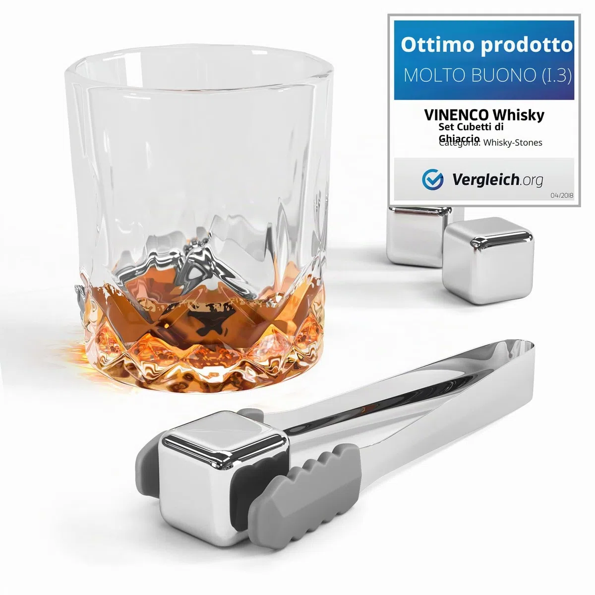 Cubetti di Ghiaccio Riutilizzabili, Set Pietre Acciaio & Basalto da Whisky Refrigeranti + Pinza + Bustina | Aperitivo Accessori Bar: Cocktail Whiskey Ice Cube Stone Kit, Idea Regalo Donna Uomo Festa