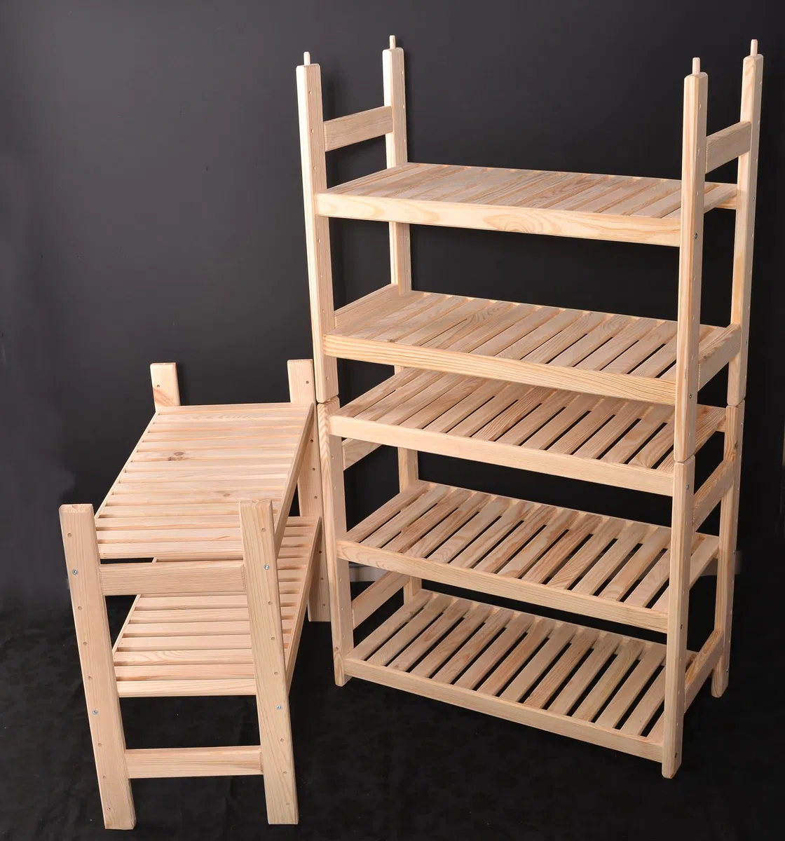 Scaffale in legno, impilabile, in legno di pino, larghezza 38 cm, lunghezza 50 cm, altezza 45 o 60 cm, 2 o 3 ripiani (60 x 50 x 38 cm, 2 ripiani)