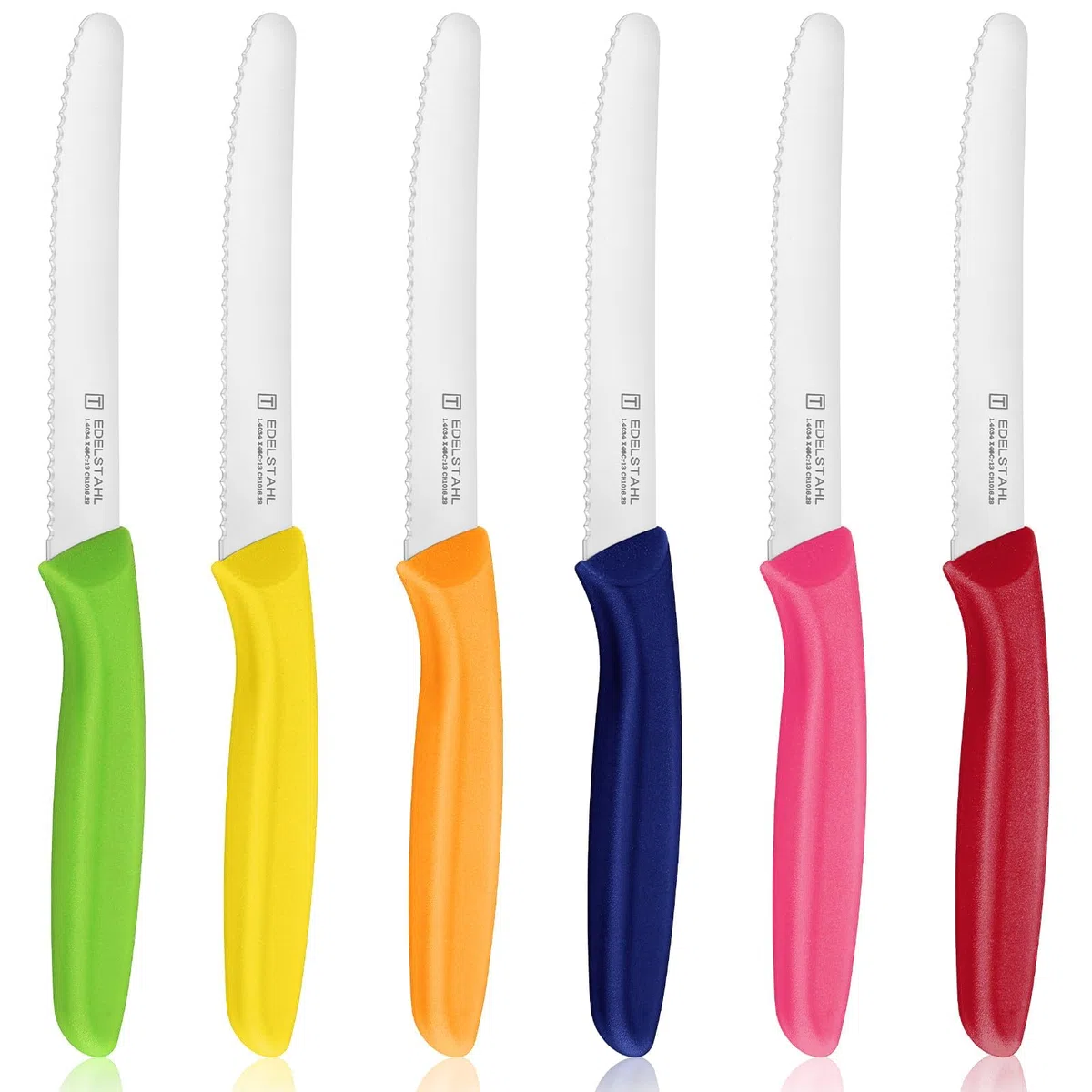 Coltelli Da Tavola, Set Di 6 Pezzi, 21.7CM, Coltelli Tascabili In Acciaio Inossidabile, Coltello Pane, Coltelli Da Tavola Con Bordo Seghettato, Coltelli Affilati, Colorati