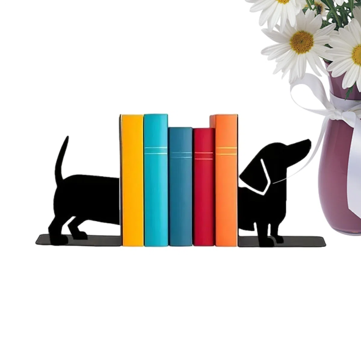 Fermalibri a forma di bassotto nero con design in metallo, fermalibri a forma di animale per la casa, struttura robusta, funzione antiscivolo, strumento decorativo, accessorio per mensole per ufficio
