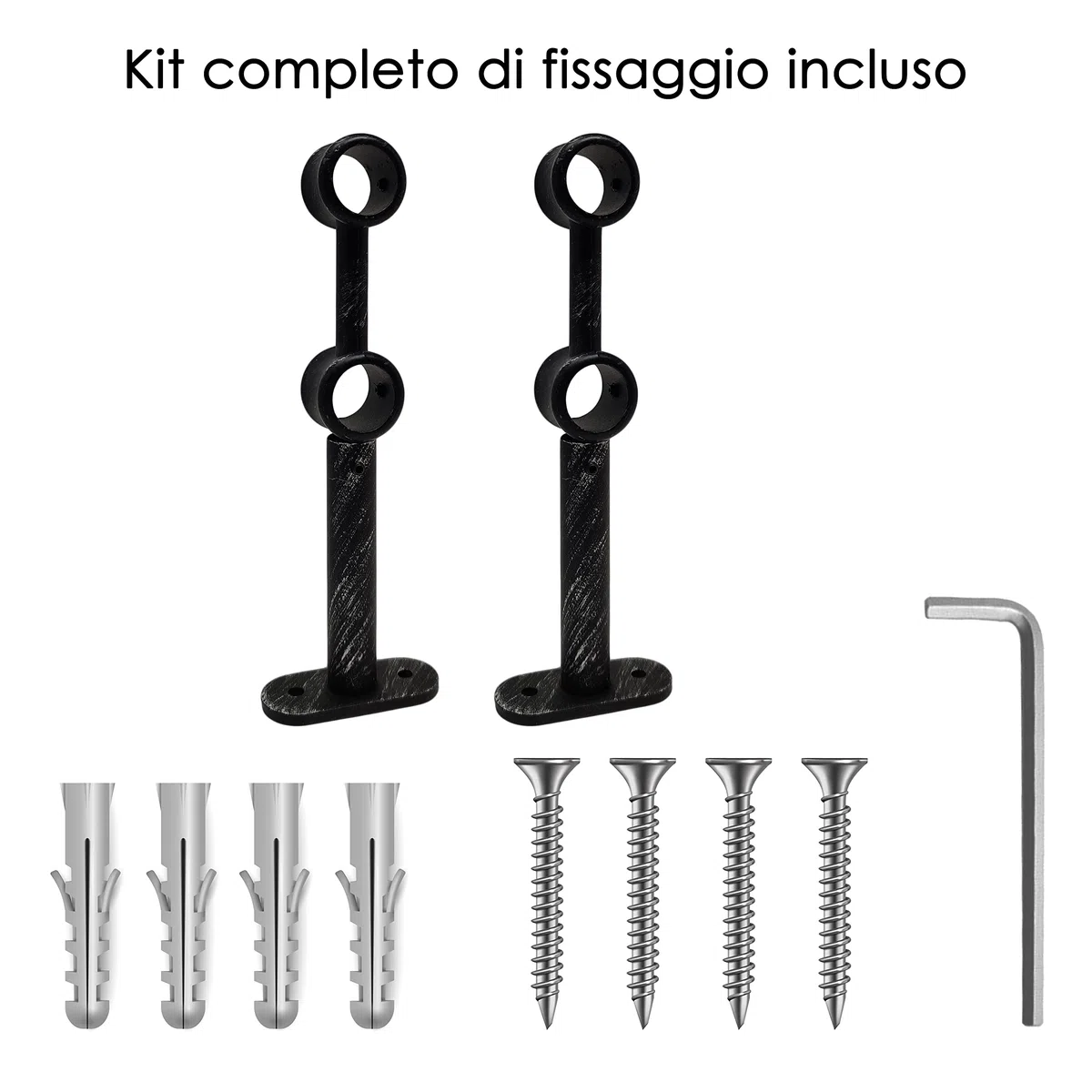 GIRASOLE HOME Staffa Regolabile Doppia 175mm per 2 Aste 2 Pezzi in Lega di Zinco Resistente per Bastoni dal Diametro di 18-20 mm (Nero e Argento)