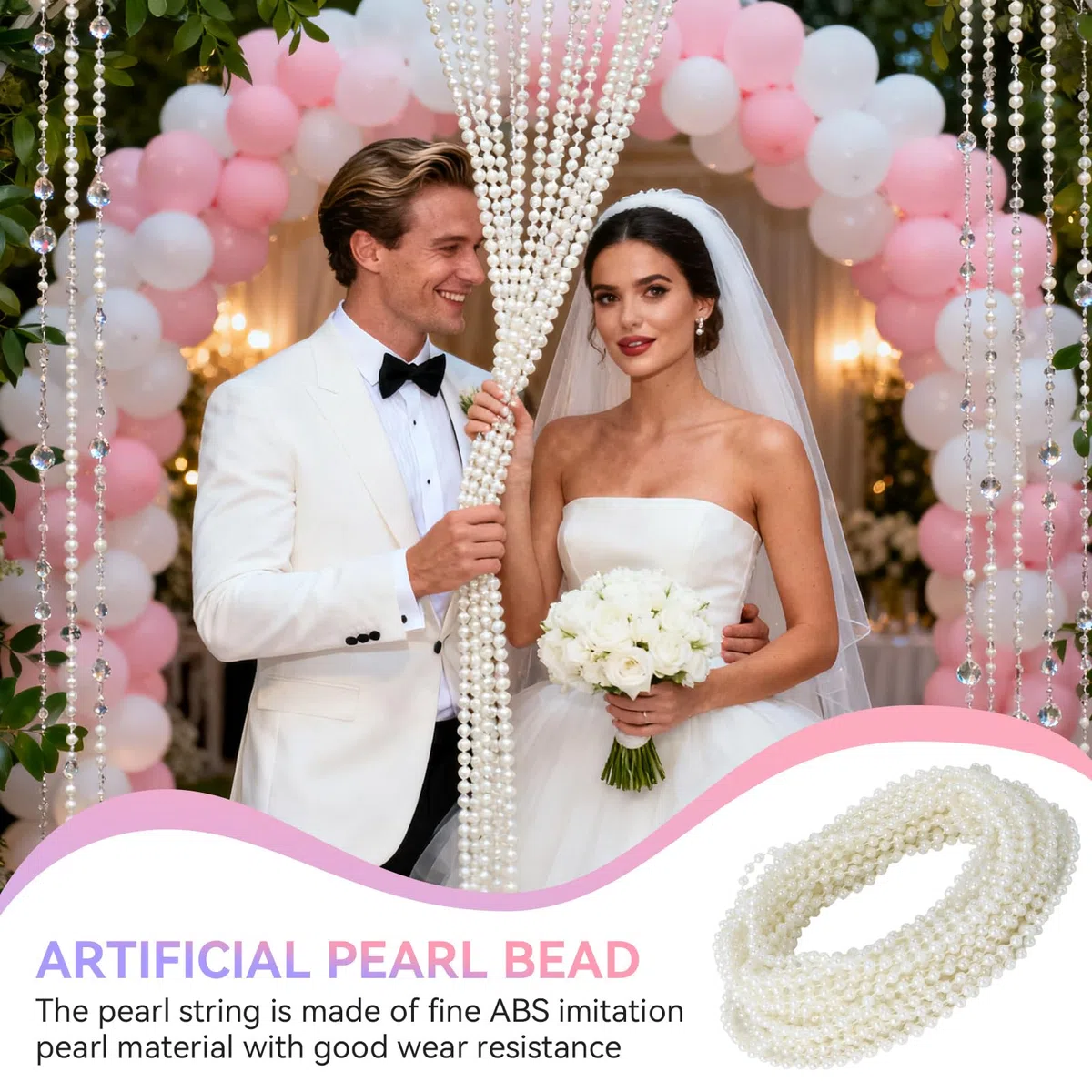 Perle artificiali, fili di perle da 10 m per decorare, ghirlanda di perle finte bianche, rocchetto di filo, decorazione per festa di nozze, decorazioni per albero di Natale (4mm beige)
