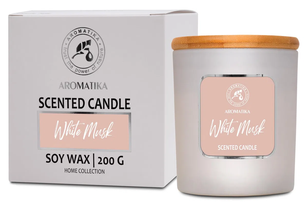 Candela Profumata di Muschio Bianco 200g - Candela Alla Cera di Soia - Candele Profumate per la Casa - Aromaterapia - Candela Regalo - Idea per il Compleanno - Natale