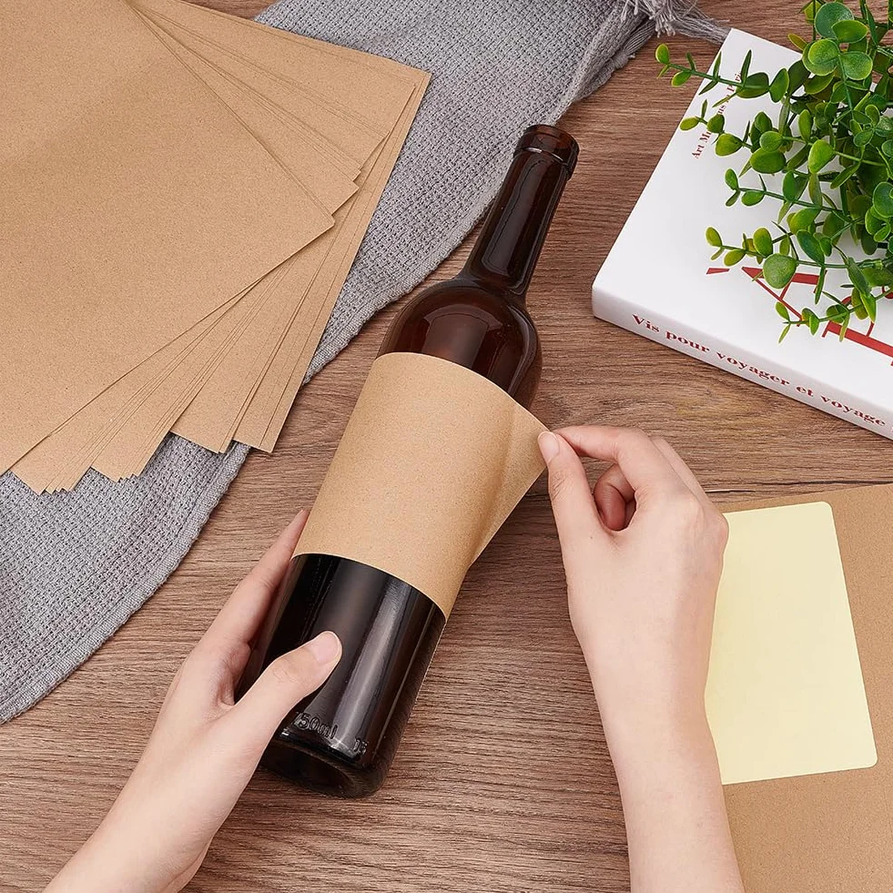 PH PandaHall 80pz Etichette Adesive per Bottiglie di Vino Etichette Regalo Adesive Marrone, 12.4x10cm Etichettes Fatto a Mano per Barattoli Bottiglia Matrimonio Confezione Regalo di Natale