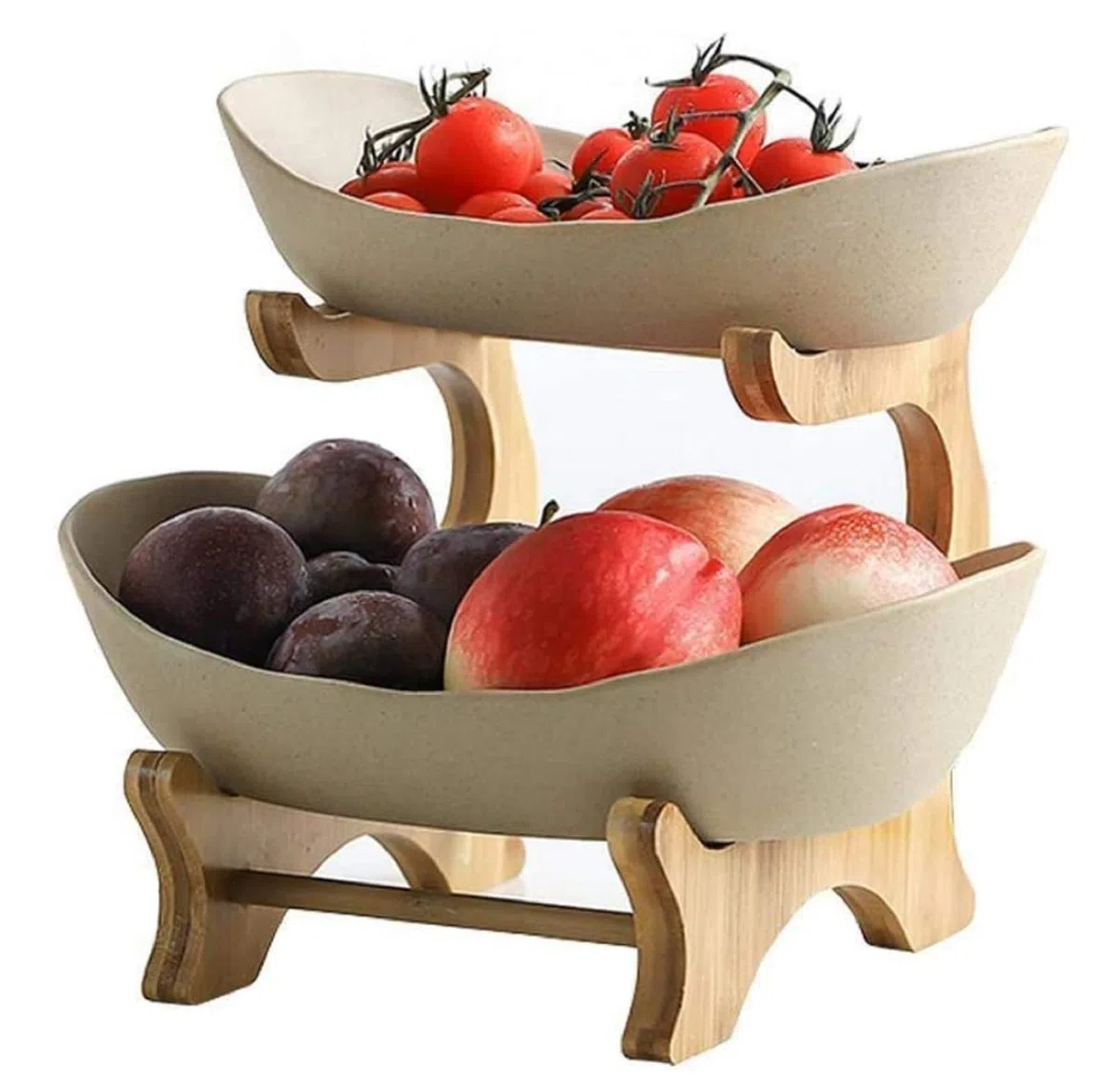 Portafrutta Alzatina A 2 Piani Porta Frutta Fruttiera Ceramica per Frutta, Verdura, Pane, Snack, Piatti di Frutta, Cesto di Frutta, Verdura, Dolci,Marrone