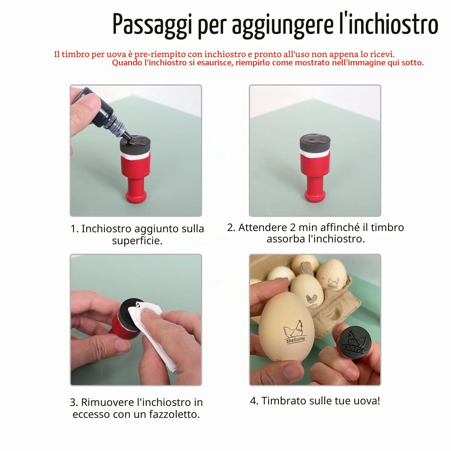 Timbro per Uova Pre-encremato Autocremante su Misura, Inchiostro a Secco Rapido per 100-150 Uova