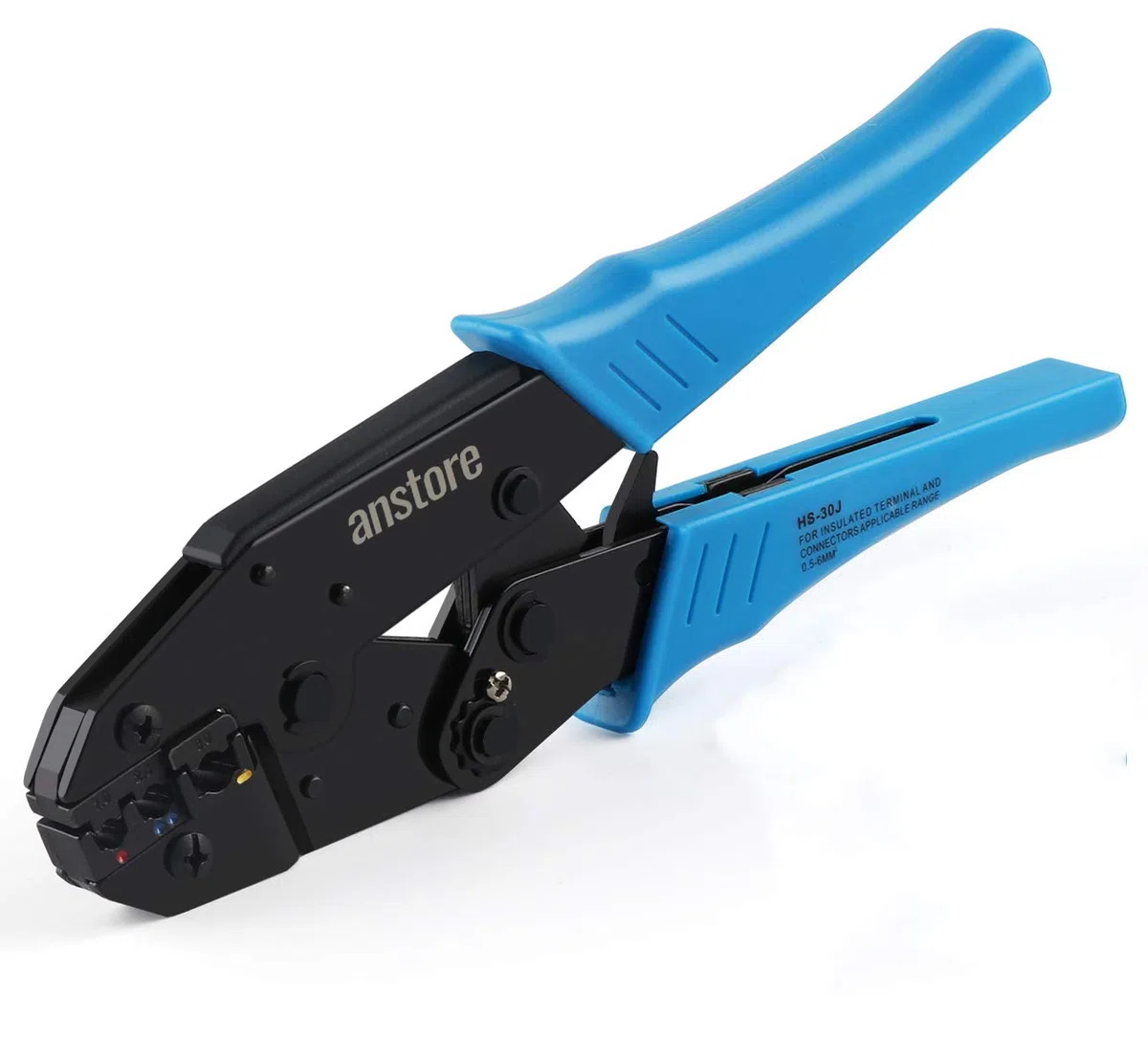Anstore Pinza crimpatrice per capicorda con funzione a cricchetto, 0,5-1/1,5-2,5/4-6 mm², lunghezza 22,5 cm