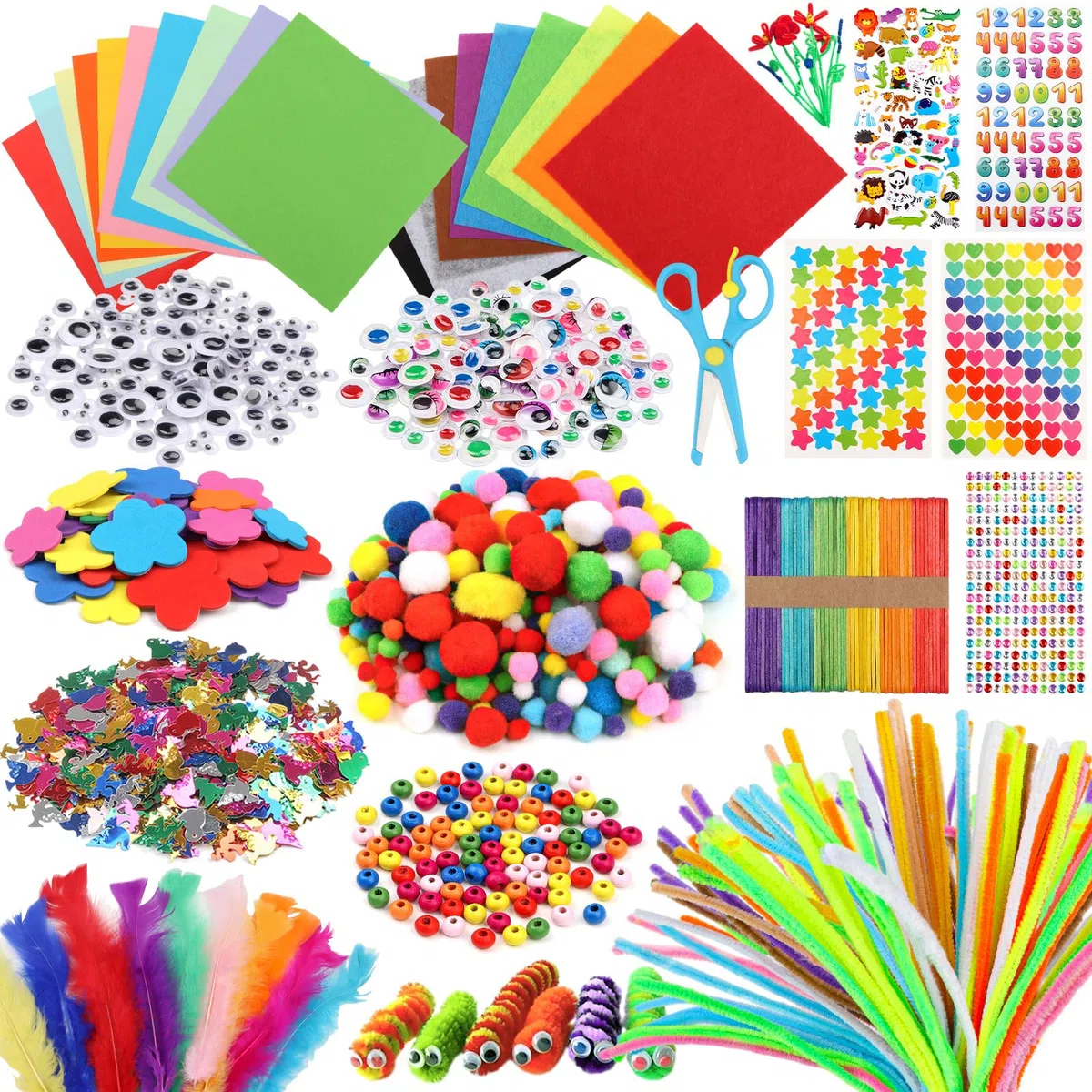 DOITEM Pulire tubi Forniture Artigianali, 1000+ Pcs Arti Artigianato Forniture fai da te Scuola Craft Project Compreso Pipe Cleaner Wiggle Googly Occhi Pom Poms per bambini Età 4 5 6 7 8 Regali