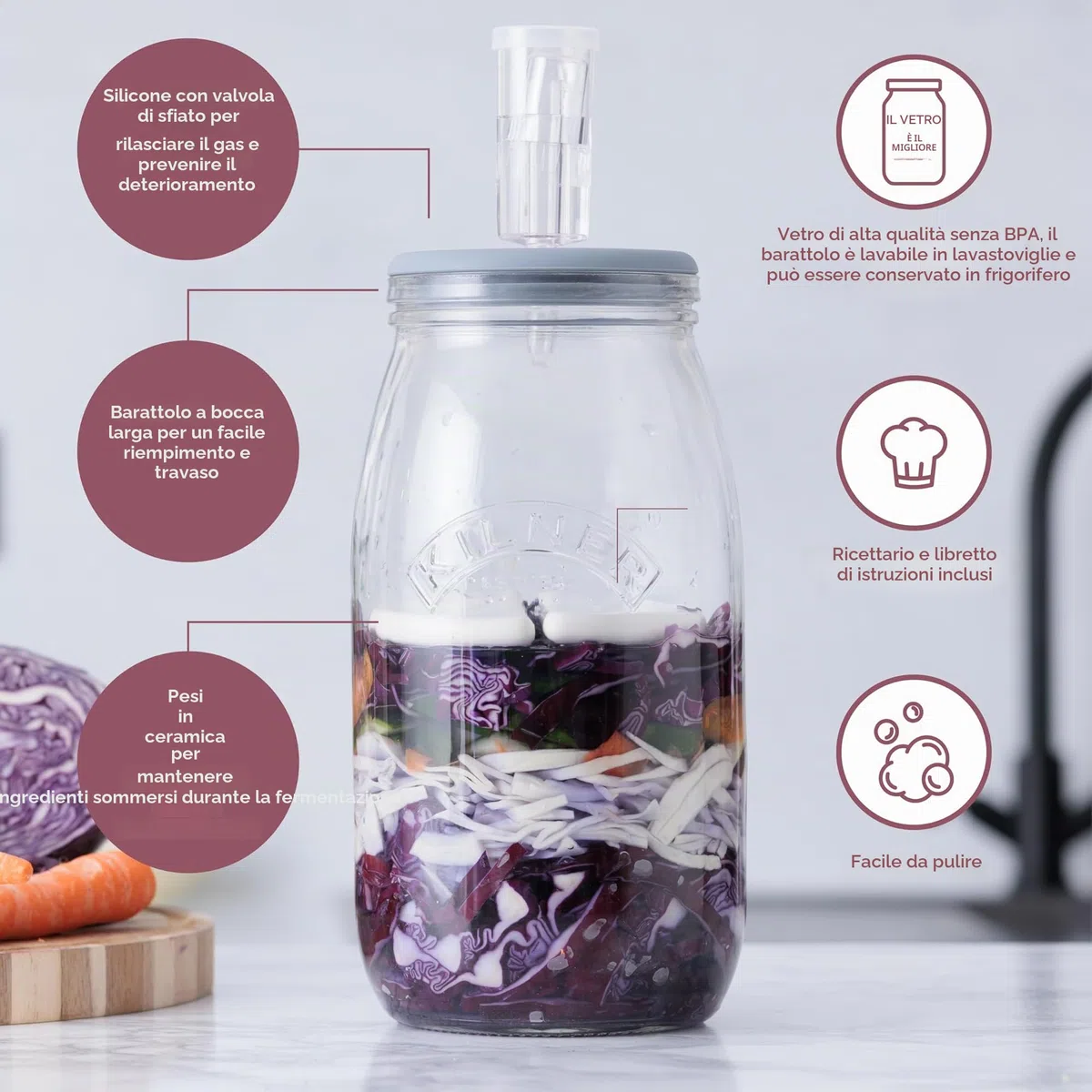 Kilner, Set di fermentazione per crauti/Kimchi/sottaceti, Trasparente