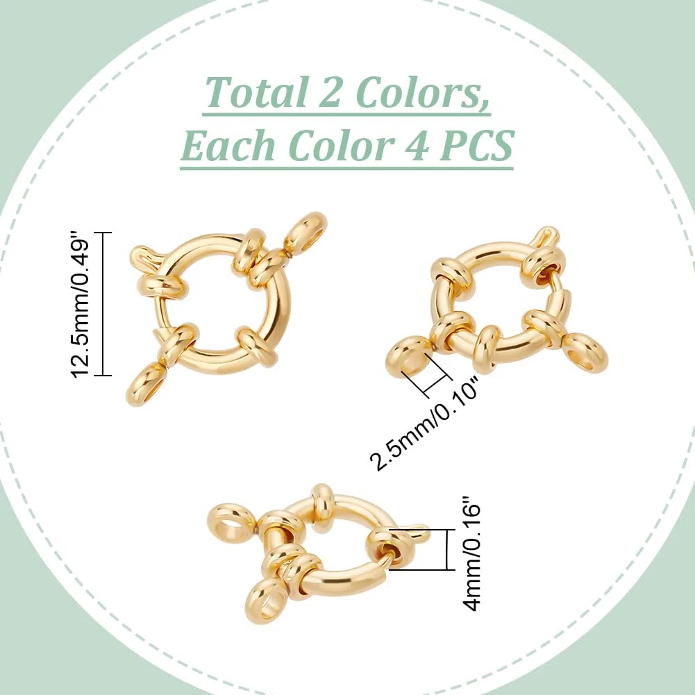 UNICRAFTALE 8 Pz 2 Colori 304 Fermagli Ad Anello A Molla In Acciaio Inox 12.5mm di Diametro Superficie Liscia Chiusura Dei Monili Fibbia Connettore per Creazione di Gioielli FAI DA TE
