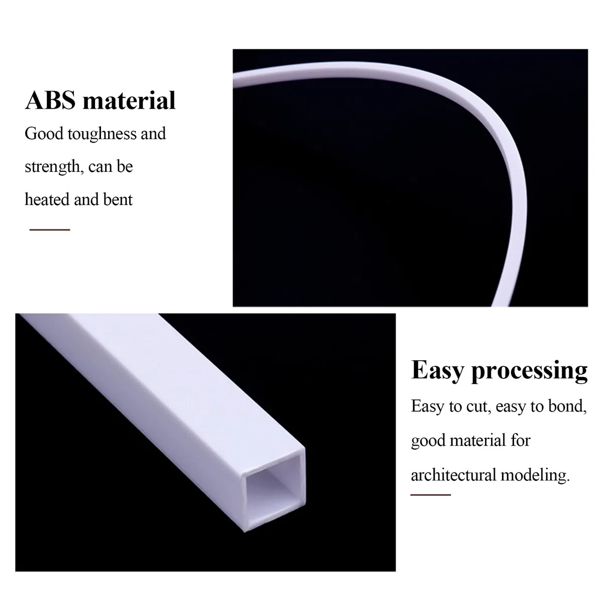 PHasz Tubo Quadrato Cavo in ABS da 20 Pezzi, Lunghezza Laterale 3-10 Mm, Lunghezza 500 Mm Modello in Plastica Adatto per Modello Architettonico,Side Length 5mm