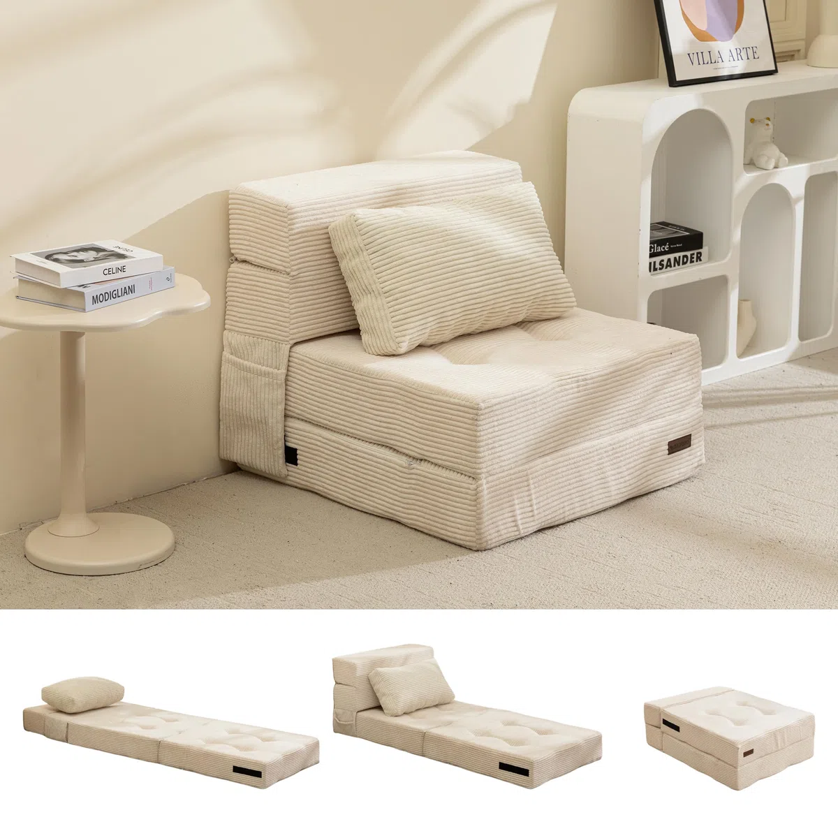 MAXYOYO Divano Pieghevole per Adulti e Bambini, Materasso Pieghevole per 1 Persona, Divano Letto portatile Convertibile con 1 Cuscino, Materasso per Ospiti