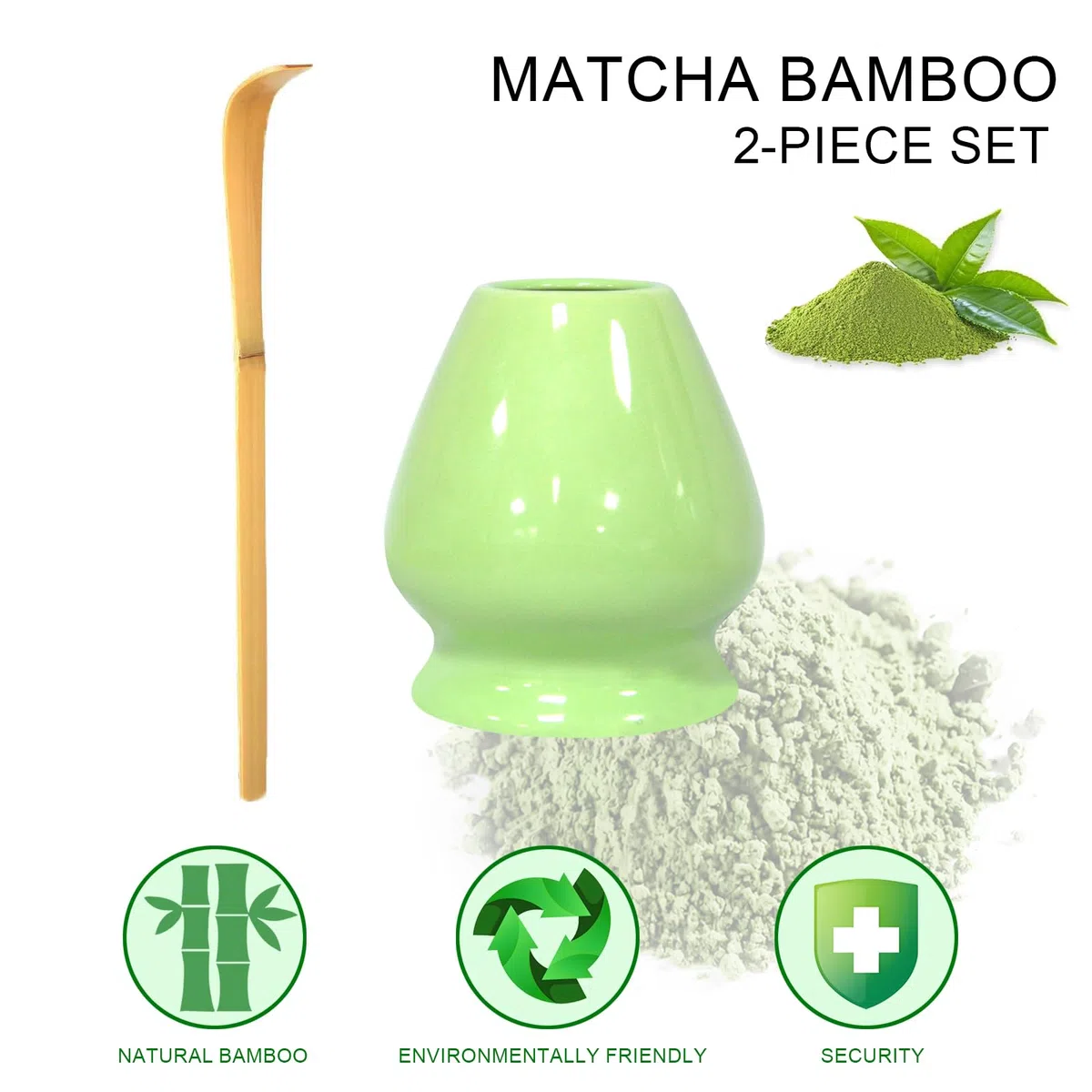 Matcha, supporto per scopa Matcha con cucchiaio, supporto per frusta in ceramica, 2 pezzi Chasen Matcha (verde chiaro)
