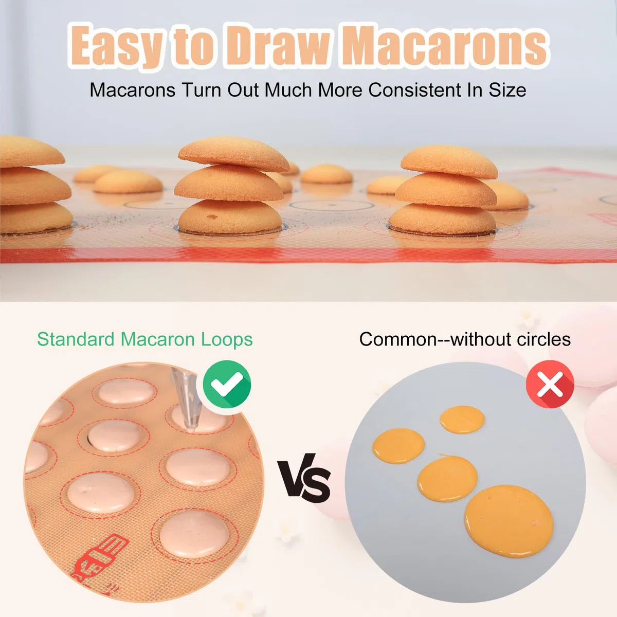 Super Kitchen Set da 3 Tappetini da forno in silicone Antiaderente, Foglio da Forno per Macaron Biscotti Pane - Carta da Forno Riutilizzabile, Stuoia Pasticceria, Resistente al Calore, Senza BPA